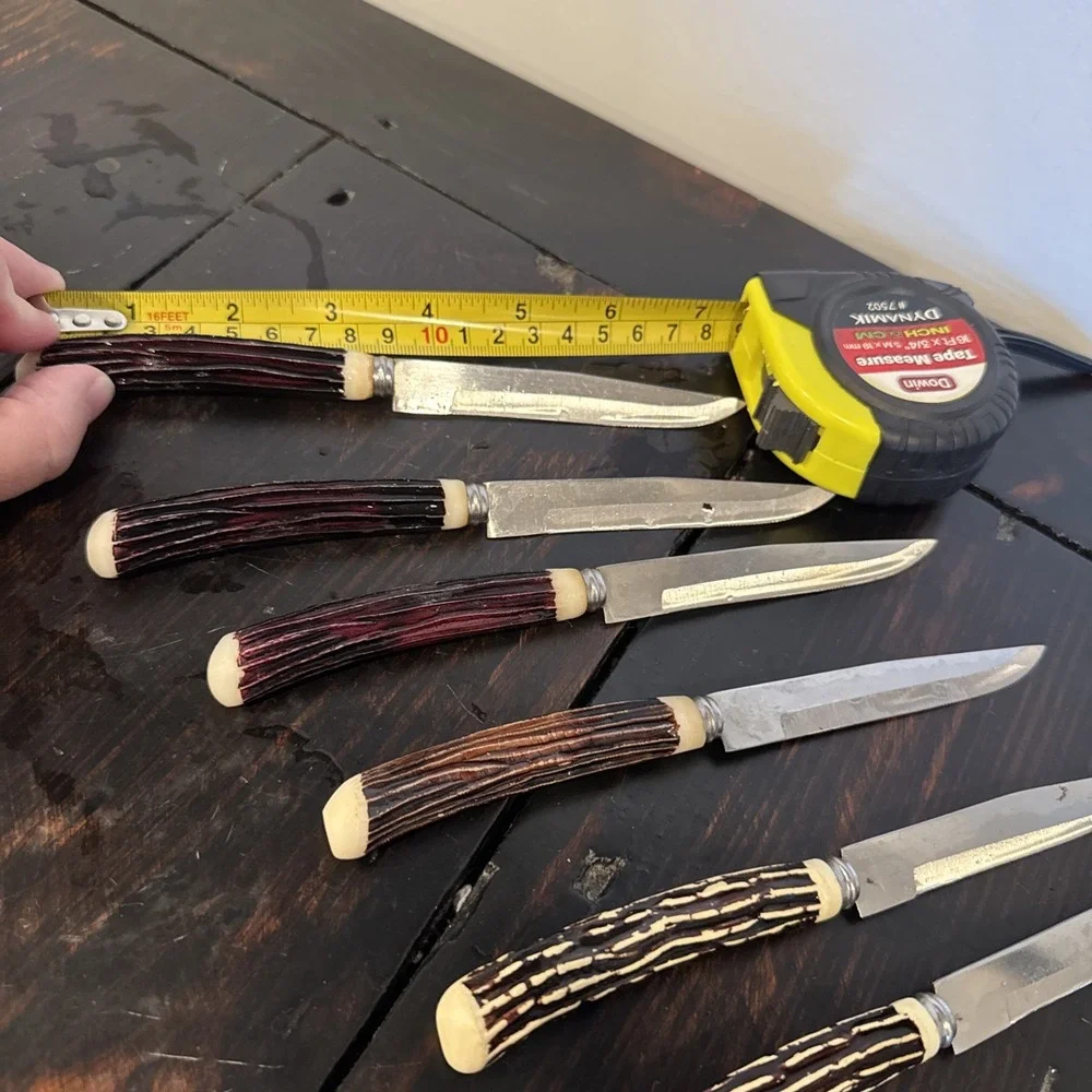 Stainless Steel Blade Steak Knives Faux‎ Stag Horn Antler Handles Japan Set of 6